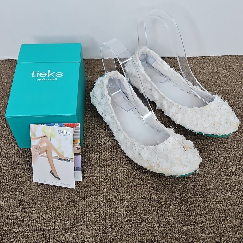Tieks White Rose Ballet Floral Leather Flats Size 5 Womens